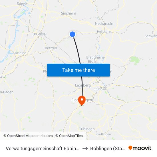 Verwaltungsgemeinschaft Eppingen to Böblingen (Stadt) map