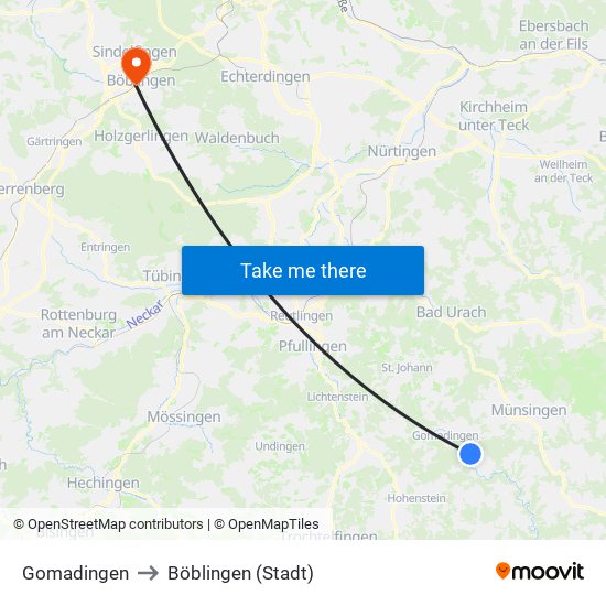 Gomadingen to Böblingen (Stadt) map