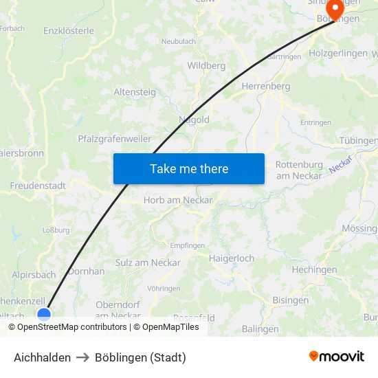 Aichhalden to Böblingen (Stadt) map