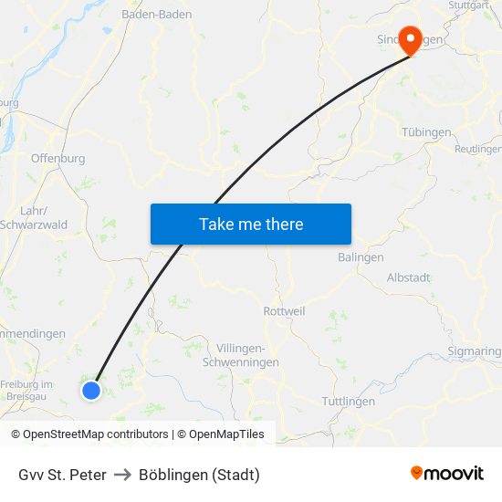 Gvv St. Peter to Böblingen (Stadt) map