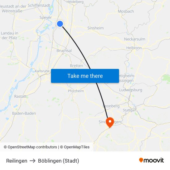 Reilingen to Böblingen (Stadt) map