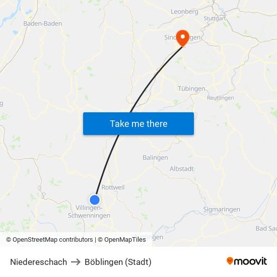 Niedereschach to Böblingen (Stadt) map