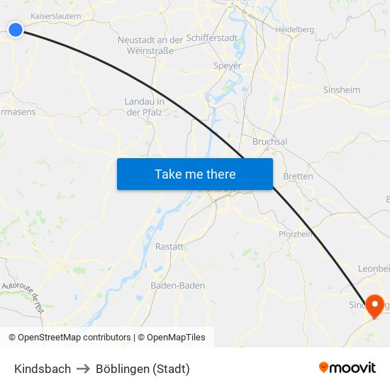 Kindsbach to Böblingen (Stadt) map