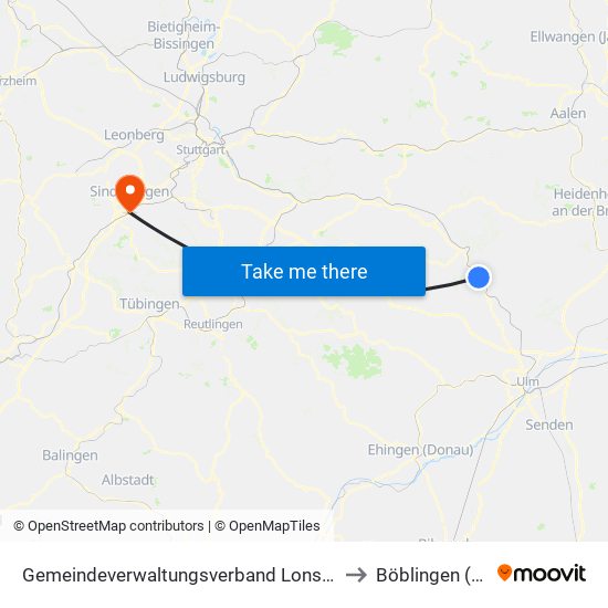 Gemeindeverwaltungsverband Lonsee-Amstetten to Böblingen (Stadt) map