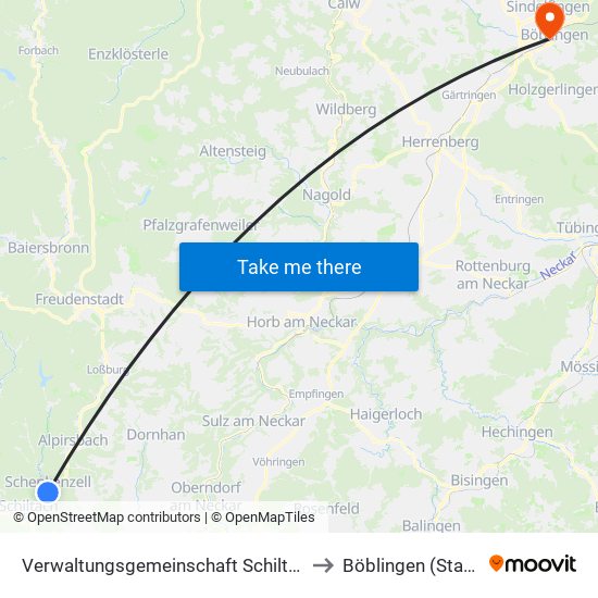 Verwaltungsgemeinschaft Schiltach to Böblingen (Stadt) map