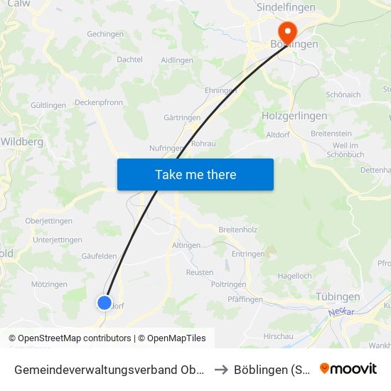 Gemeindeverwaltungsverband Oberes Gäu to Böblingen (Stadt) map