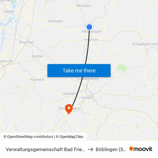 Verwaltungsgemeinschaft Bad Friedrichshall to Böblingen (Stadt) map