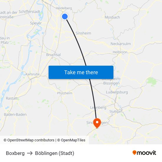Boxberg to Böblingen (Stadt) map