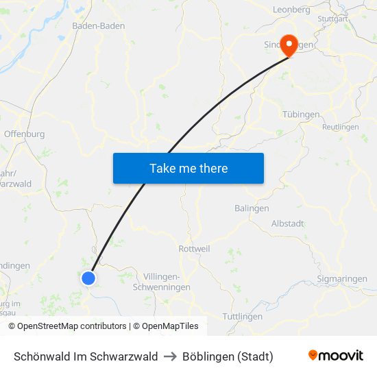 Schönwald Im Schwarzwald to Böblingen (Stadt) map