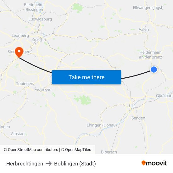 Herbrechtingen to Böblingen (Stadt) map