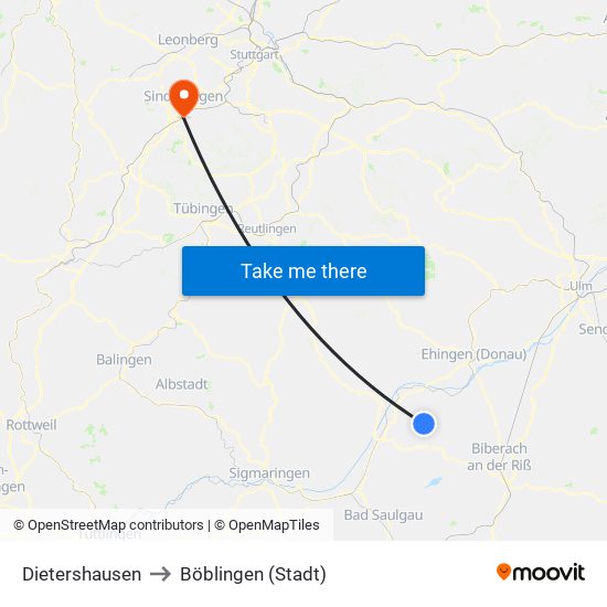 Dietershausen to Böblingen (Stadt) map