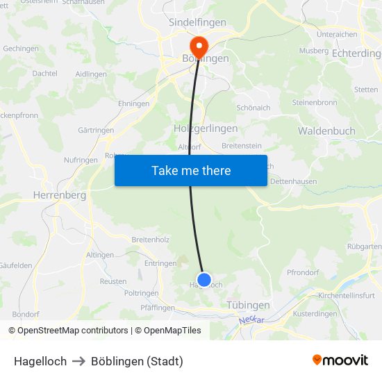 Hagelloch to Böblingen (Stadt) map