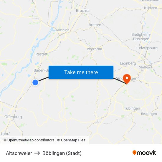 Altschweier to Böblingen (Stadt) map