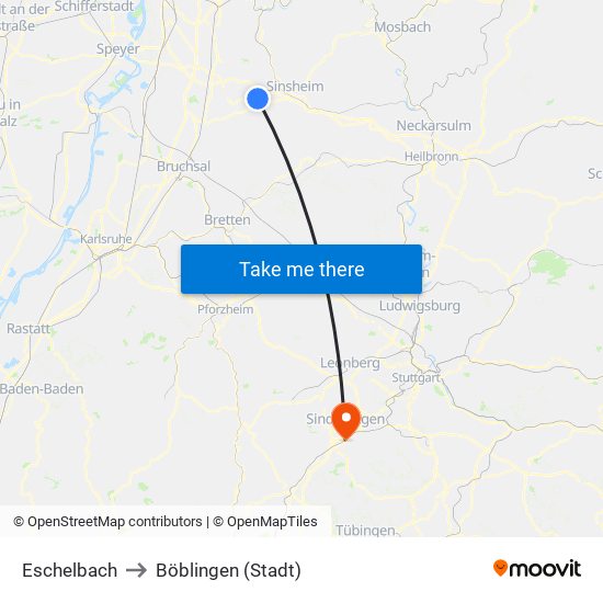 Eschelbach to Böblingen (Stadt) map