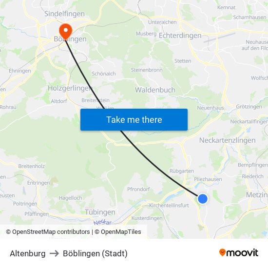 Altenburg to Böblingen (Stadt) map