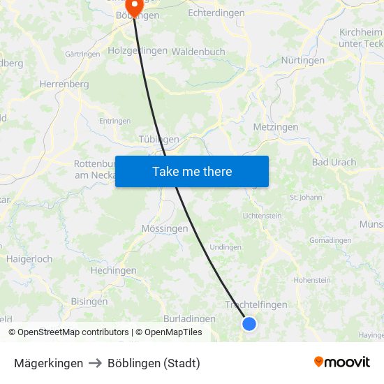 Mägerkingen to Böblingen (Stadt) map