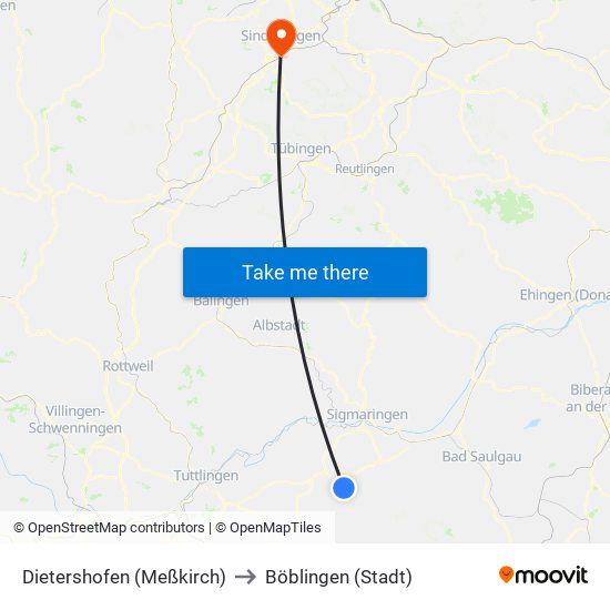 Dietershofen (Meßkirch) to Böblingen (Stadt) map