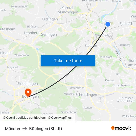 Münster to Böblingen (Stadt) map