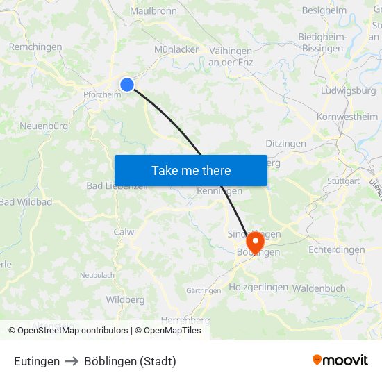 Eutingen to Böblingen (Stadt) map