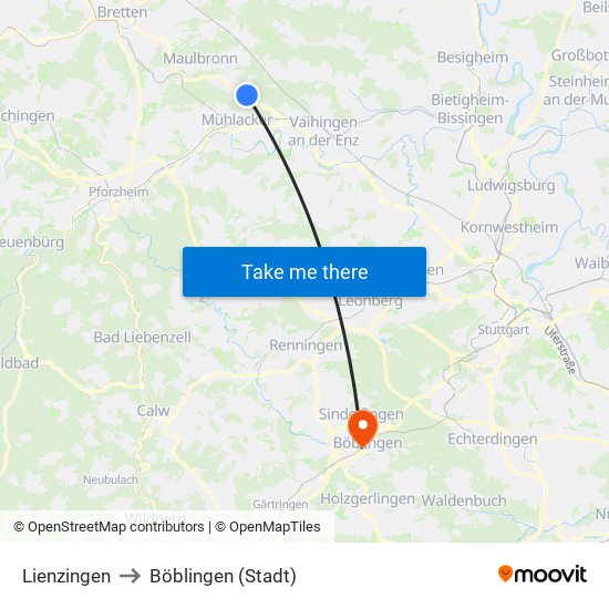 Lienzingen to Böblingen (Stadt) map