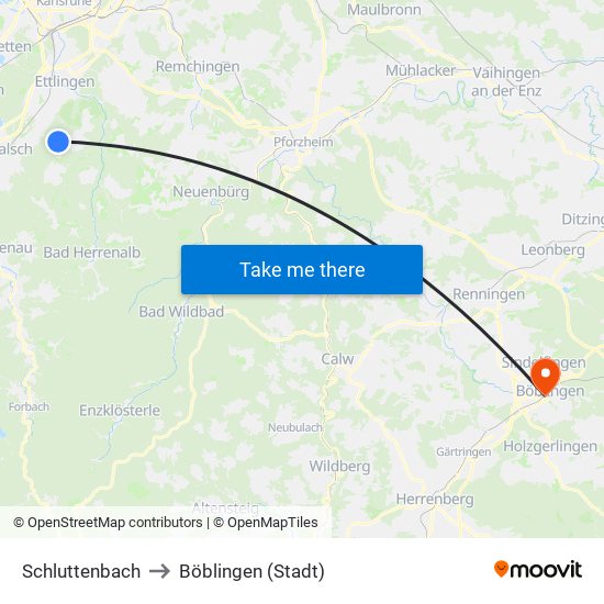 Schluttenbach to Böblingen (Stadt) map