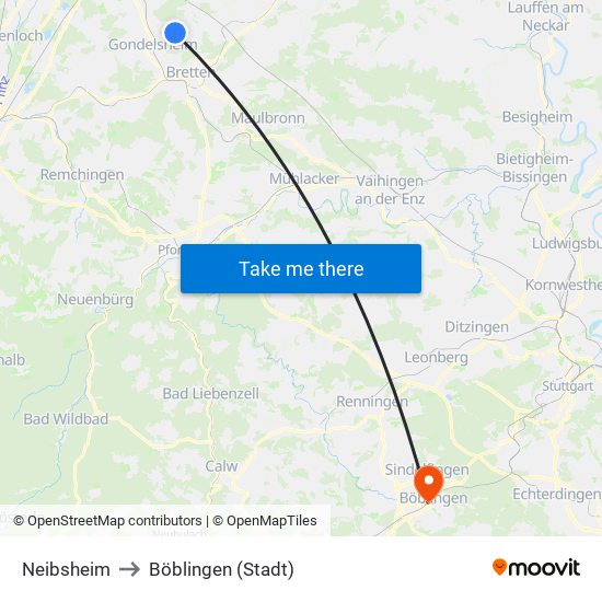 Neibsheim to Böblingen (Stadt) map