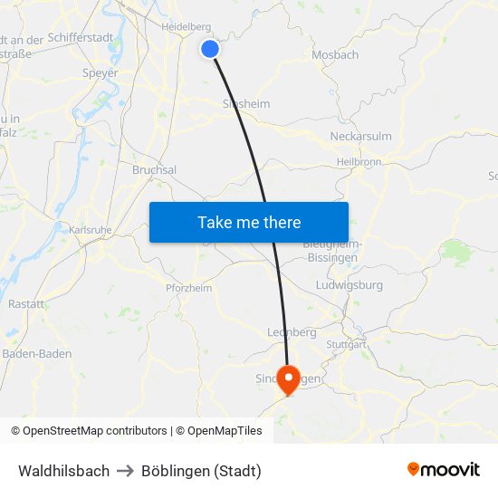 Waldhilsbach to Böblingen (Stadt) map