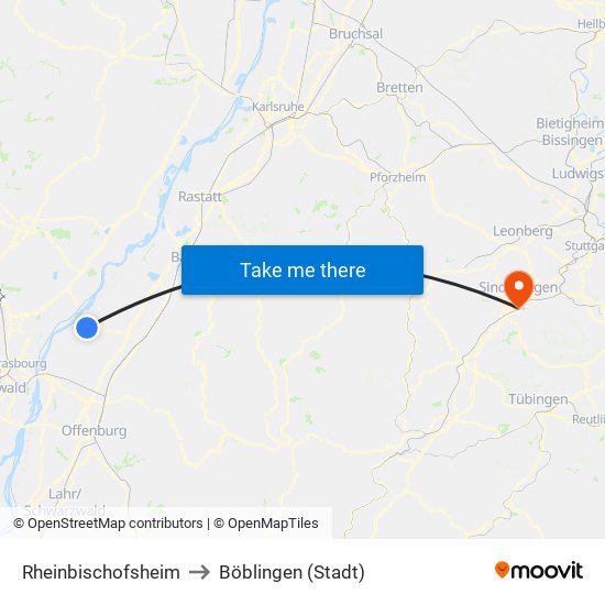 Rheinbischofsheim to Böblingen (Stadt) map