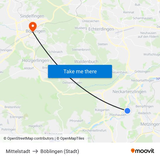 Mittelstadt to Böblingen (Stadt) map