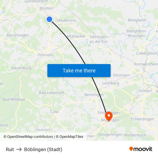 Ruit to Böblingen (Stadt) map