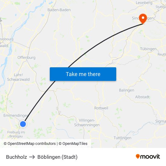 Buchholz to Böblingen (Stadt) map