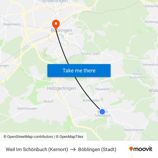 Weil Im Schönbuch (Kernort) to Böblingen (Stadt) map