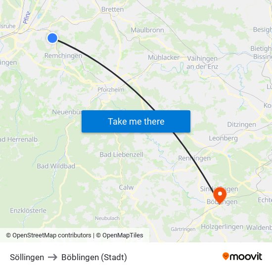 Söllingen to Böblingen (Stadt) map