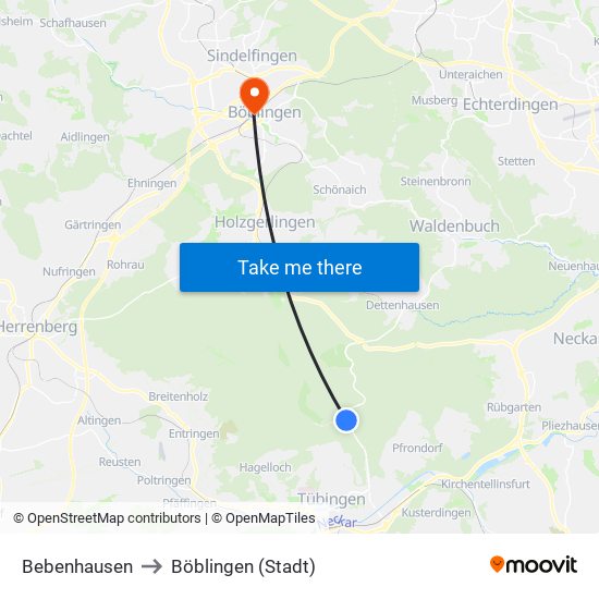 Bebenhausen to Böblingen (Stadt) map