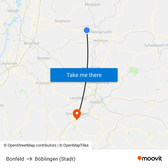 Bonfeld to Böblingen (Stadt) map