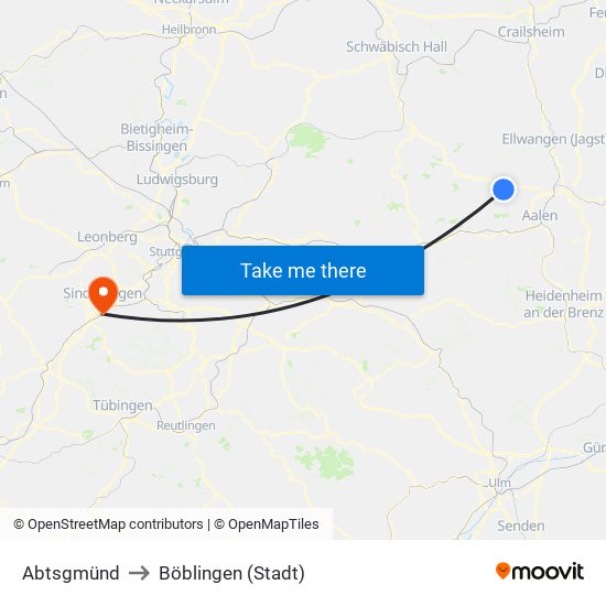 Abtsgmünd to Böblingen (Stadt) map