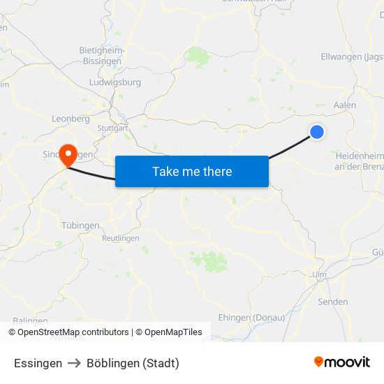 Essingen to Böblingen (Stadt) map