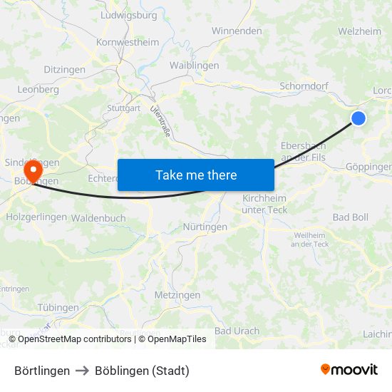 Börtlingen to Böblingen (Stadt) map