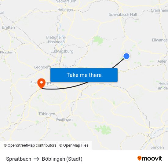 Spraitbach to Böblingen (Stadt) map