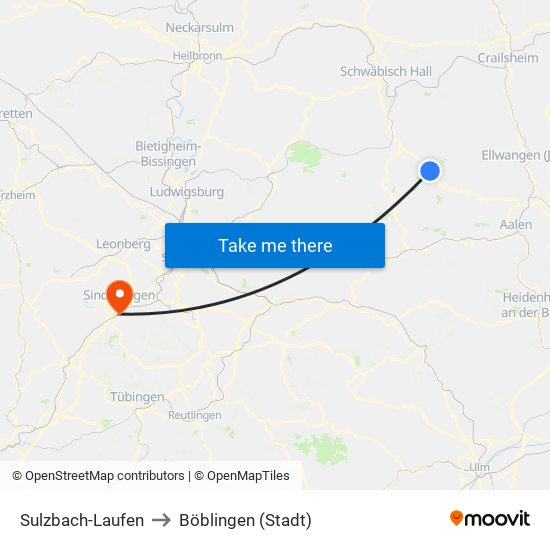 Sulzbach-Laufen to Böblingen (Stadt) map