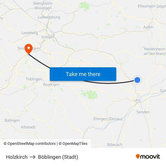 Holzkirch to Böblingen (Stadt) map