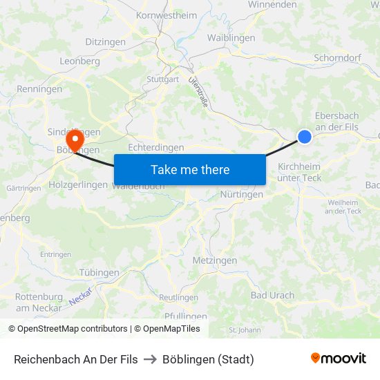 Reichenbach An Der Fils to Böblingen (Stadt) map