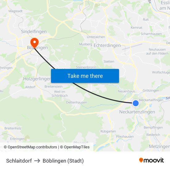 Schlaitdorf to Böblingen (Stadt) map