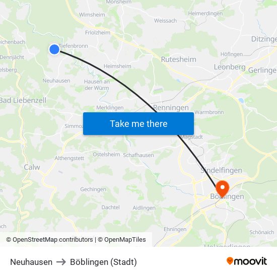 Neuhausen to Böblingen (Stadt) map