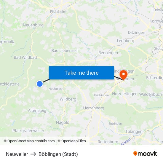 Neuweiler to Böblingen (Stadt) map