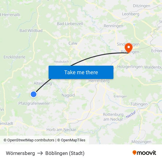 Wörnersberg to Böblingen (Stadt) map