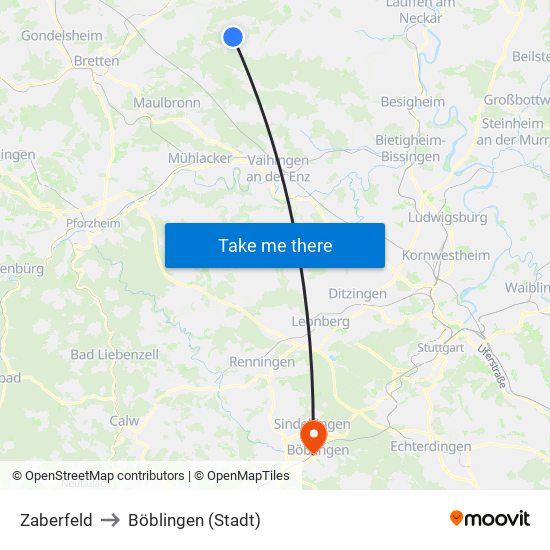 Zaberfeld to Böblingen (Stadt) map