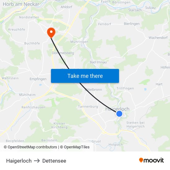 Haigerloch to Dettensee map