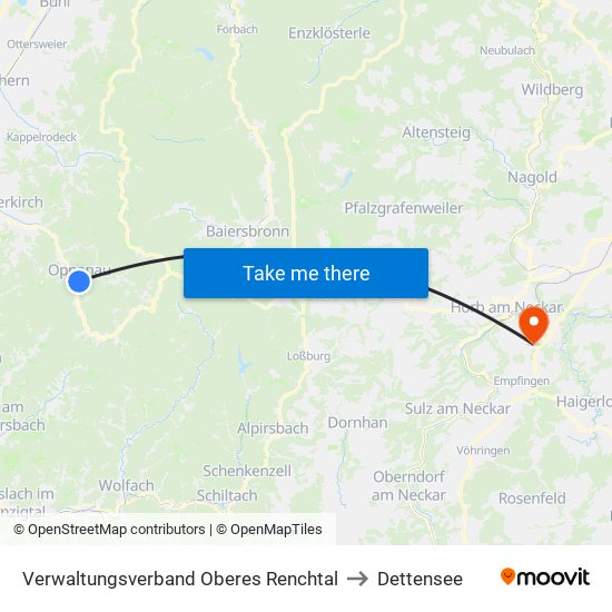 Verwaltungsverband Oberes Renchtal to Dettensee map