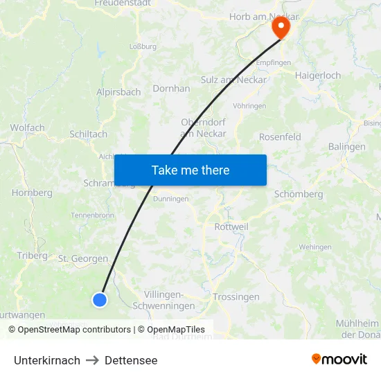 Unterkirnach to Dettensee map
